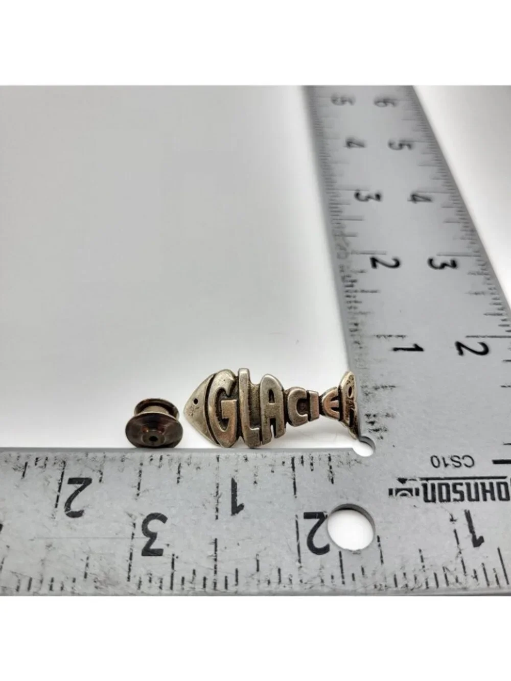 Vintage Sterling Silver Glacier Fish Tie Tack Lapel Pin Mount Baker Ski Artisan
